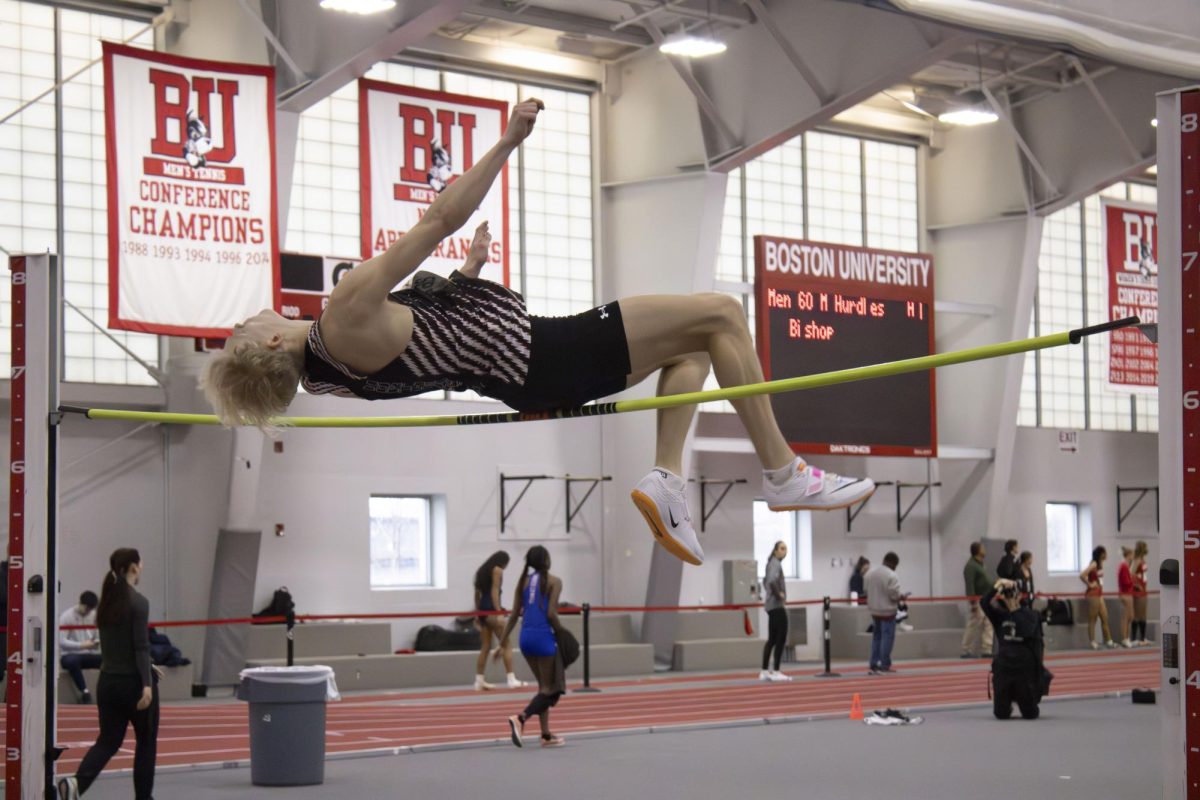 Sophomore Ian Solberg clears the high jump during the men’s track & field Battle in Beantown event Jan. 18. Read more here.