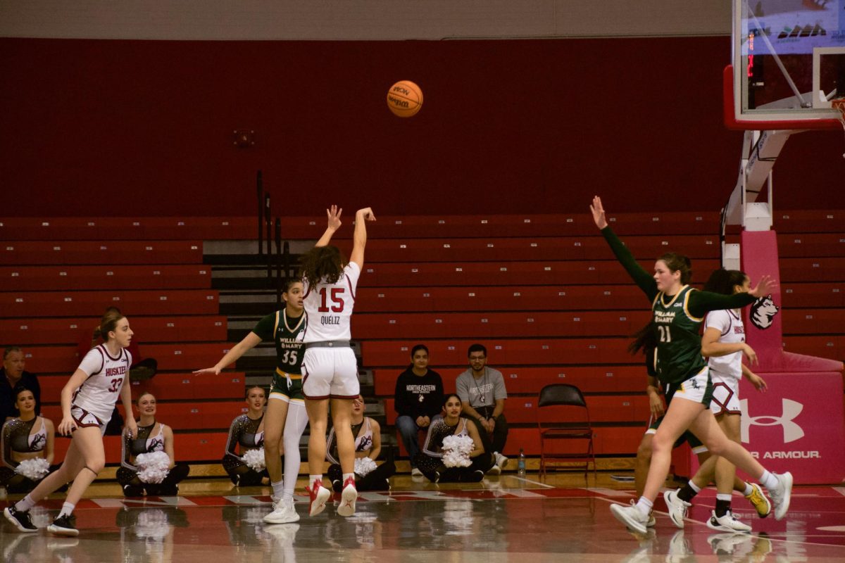 Yirsy Quéliz shoots a jumper. Quéliz had 11 points against William & Mary Jan. 19.