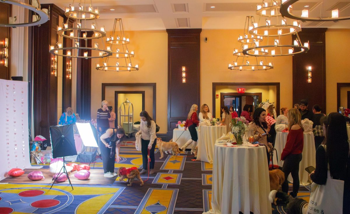 Dog owners and their pets gather at The Liberty Hotel Ballroom in celebration of Valentine’s Day. The Boston Dog Moms team, event volunteers and local vendors worked patiently with The Liberty Hotel to prepare the event for local pet owners to enjoy.