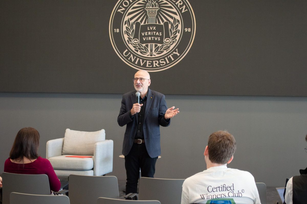 Alessandro Vespignani shares with the audience the process of finding a new Provost. The audience consisted of students and faculty alike. 
