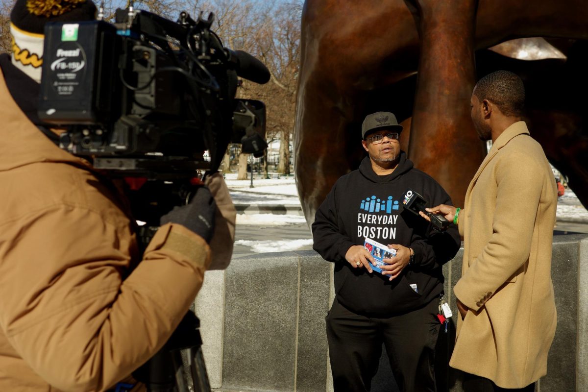 An NBC10 Boston reporter interviews Steven Pina, Everyday Boston’s brand ambassador. He discussed the necessity of conversing with others within the community. “A lot of people stereotype each other and stereotypes divide us; stories connect us. You never know who you’re talking to or who someone is until you have a conversation,” Pina said.