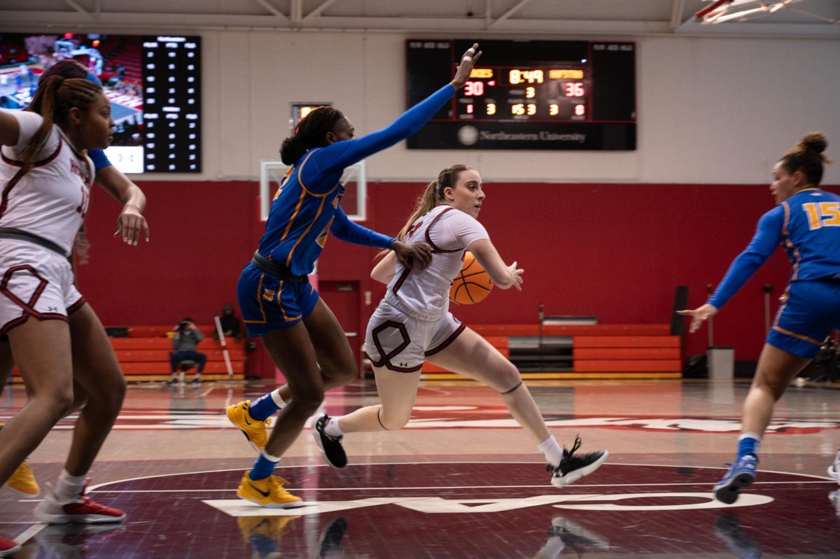 María Sánchez Pitarch moves to score. Northeastern took home its first conference win against Hofstra Feb. 16.