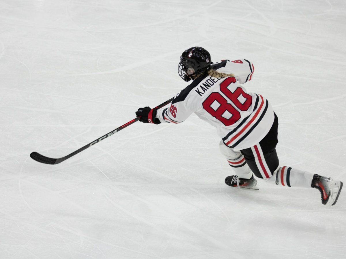 Tuva Kandell races down the ice. Kandell notched her third goal of the season in overtime against UConn.