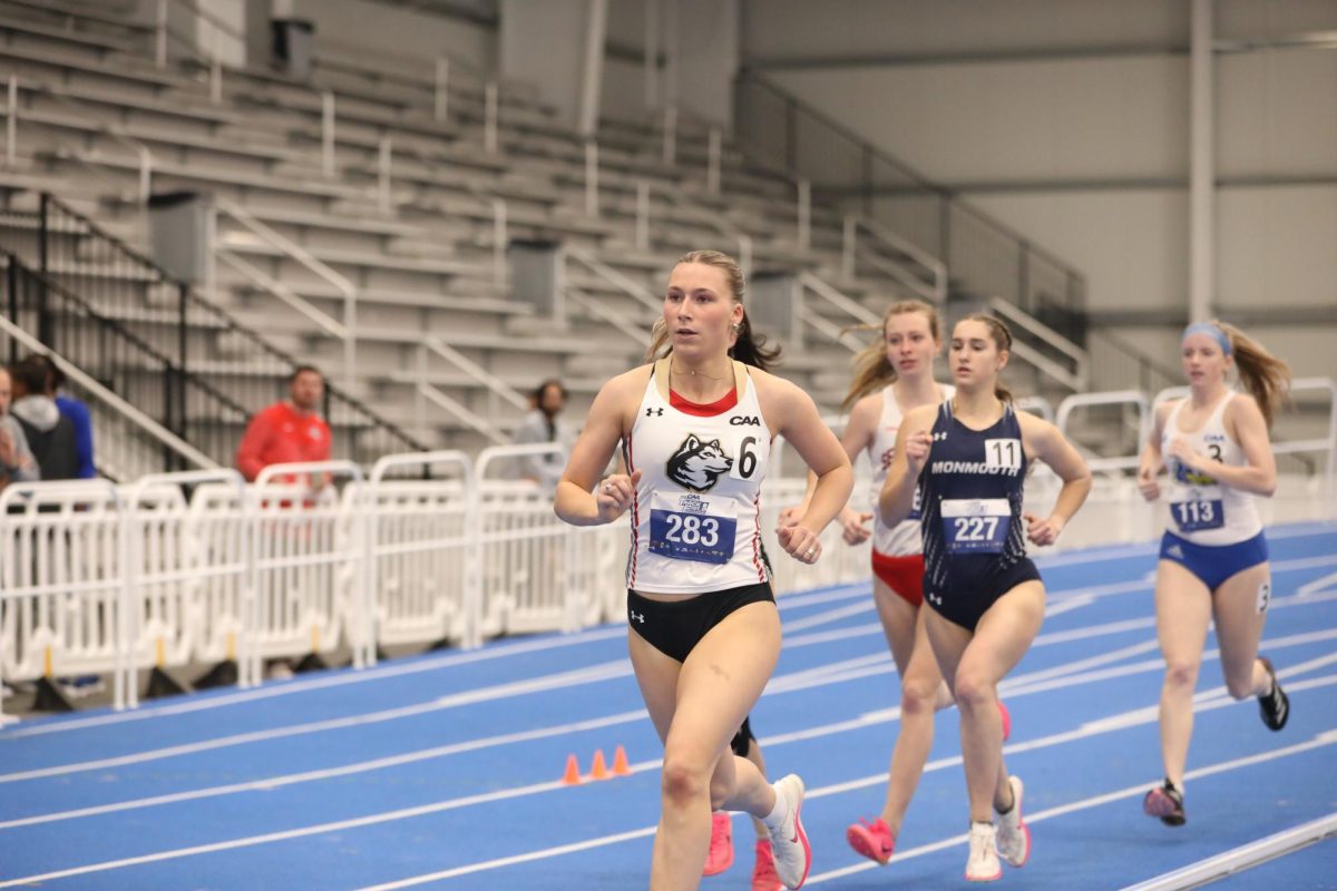 Shannon Trevor runs ahead of the pack during a CAA Championship event. Trevor took 12th place in the women's preliminary mile. Photo courtesy Northeastern Athletics.