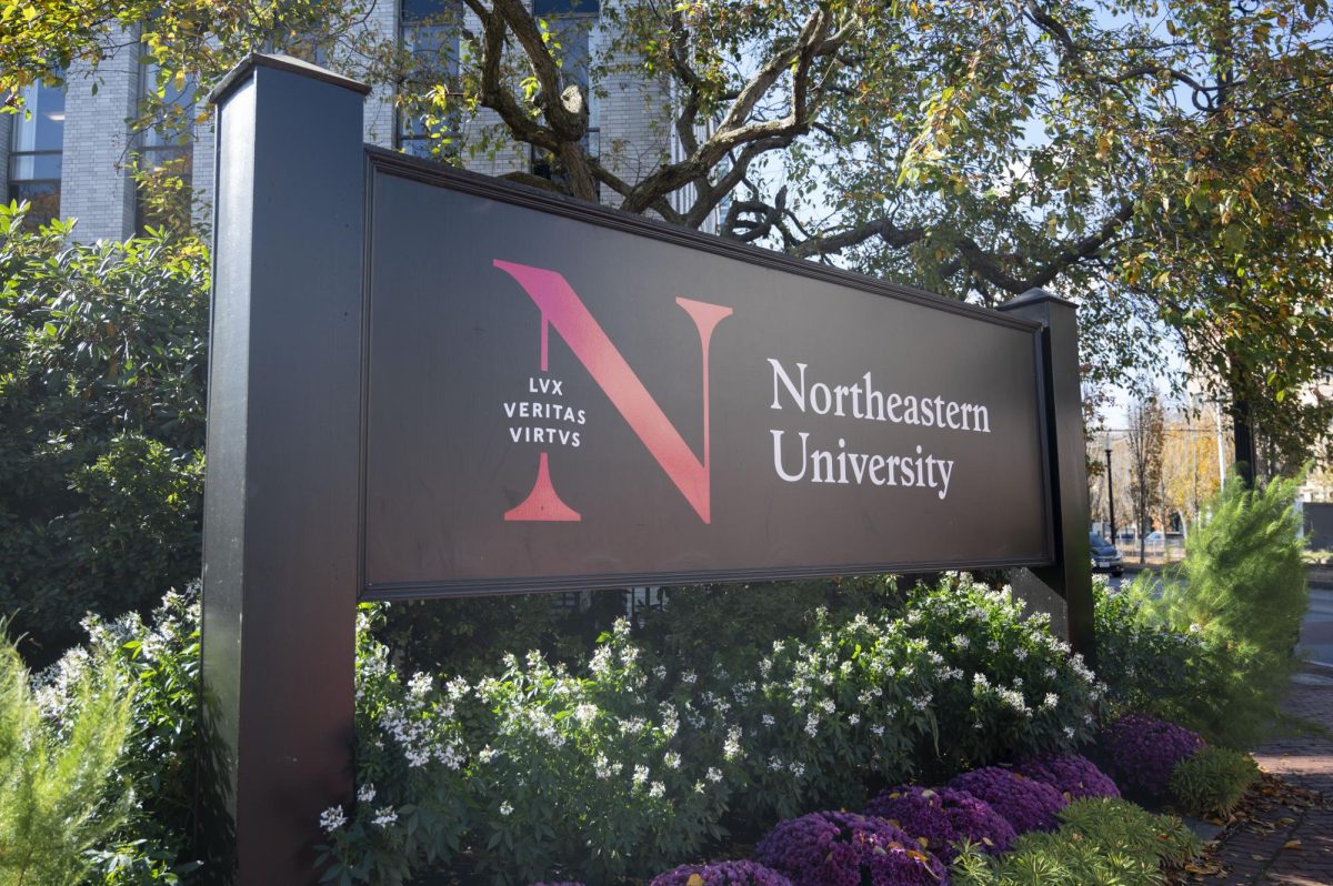 A Northeastern sign on the Boston campus. At a faculty senate meeting March 12, attendees were informed that Northeastern has slowed down hiring.