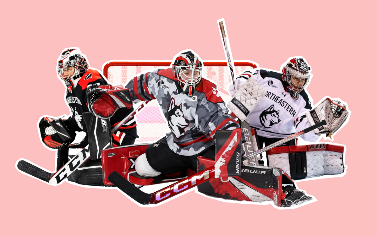 Gwyneth Philips, Lisa Jönsson and Aerin Frankel (left to right) block the goal for Northeastern. Photos courtesy Brian Bae, Northeastern University Athletics and Mika Podila.