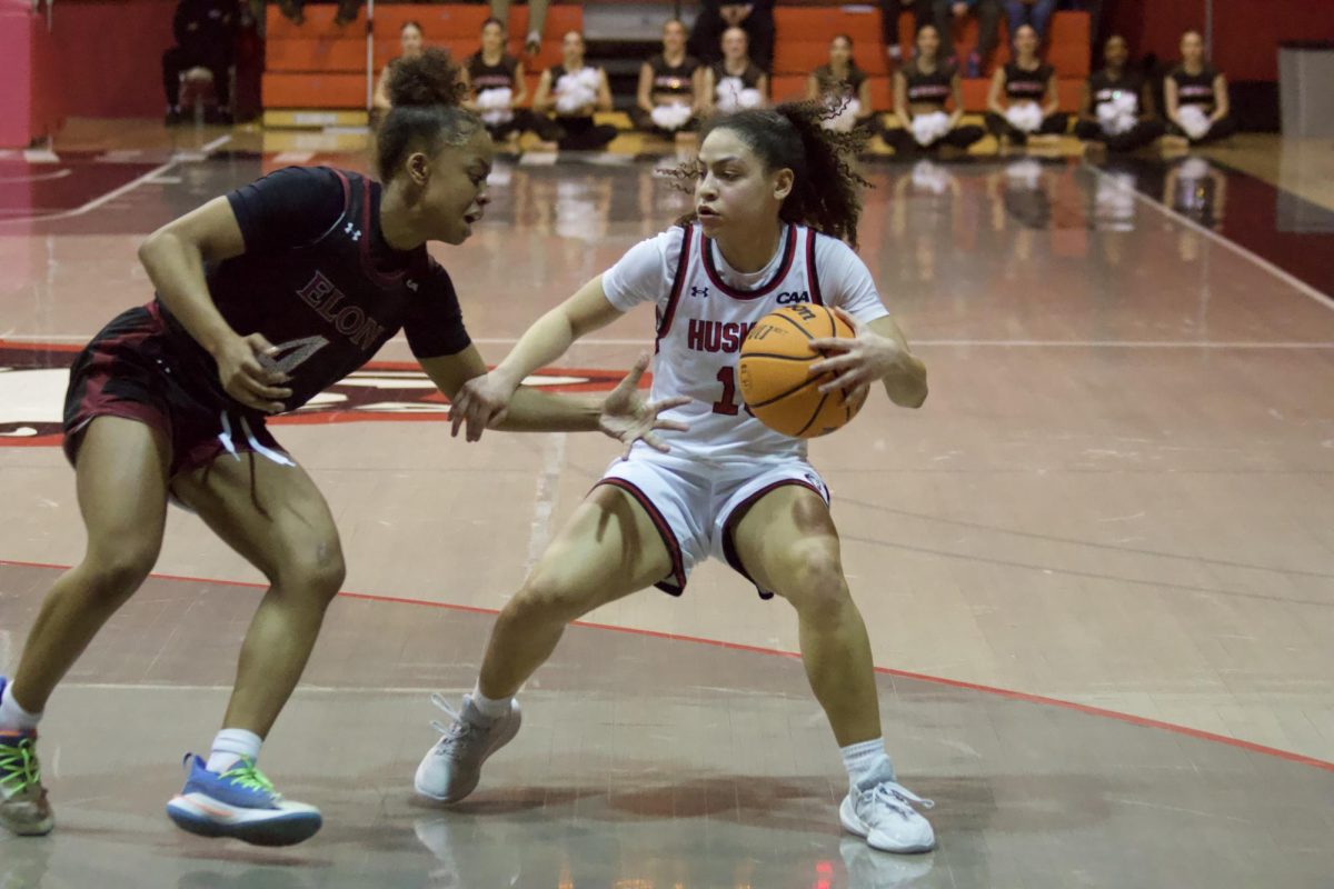 Yirsy Quèliz takes on her opponent. Quèliz collected 15 points and three steals against Elon March 6.