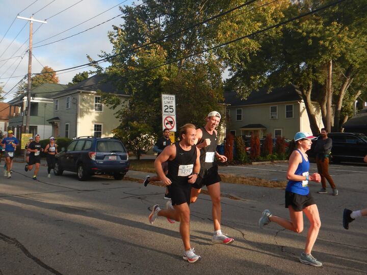 Bradley French runs along side a friend in a previous race. French had only run the Maine Marathon prior to running the 2025 Boston Marathon. Photo courtesy Bradley French.