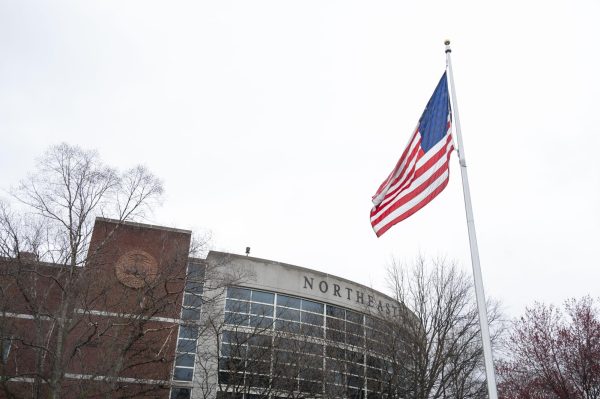 The American flag flies above Centennial Common. Many international students felt the Trump administration's reasoning behind the visa terminations to be unfounded and confusing.