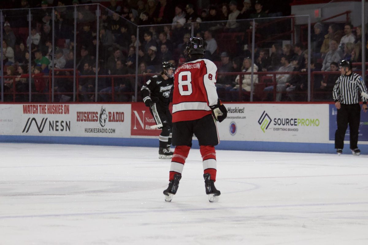 Jackson Dorrington evaluates the situation on the ice March 8. Dorrington signed a three-year entry-level contract with the New York Rangers March 23.