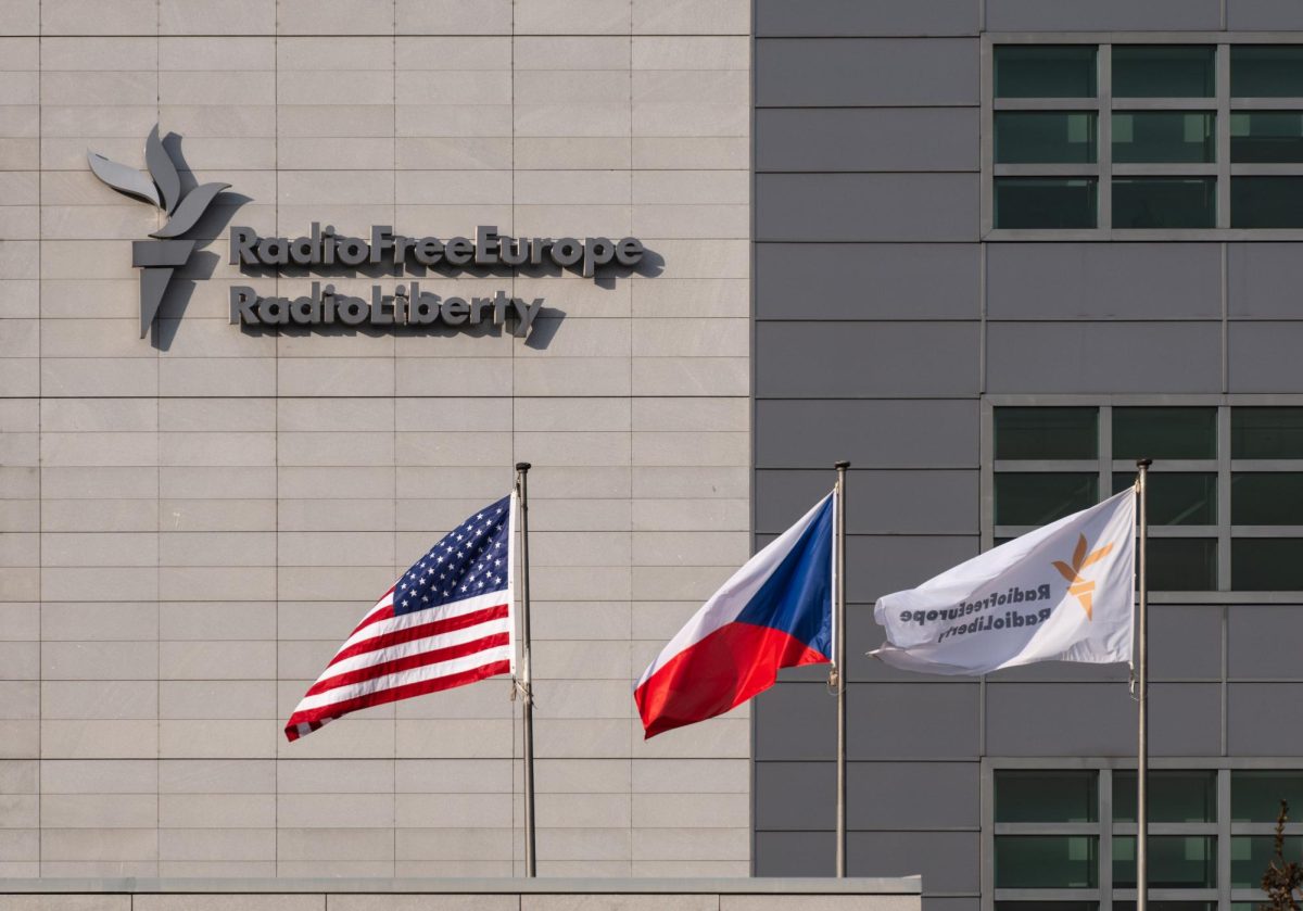 The exterior of Radio Free Europe, Radio Liberty building in in Prague-Strašnice March 22. Funding for U.S. Agency for Global Media, Radio Free Europe, Radio Liberty and Radio Free Asia was cut by the Trump administration. Photo courtesy Skot, Wikimedia Commons.