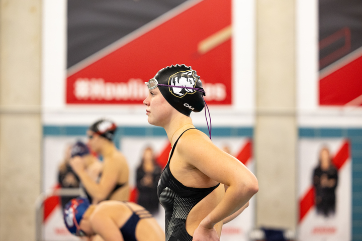 A swimmer mentally prepares for her race Jan. 25. The Northeastern swim and dive team ended their season with a 7-2 record and placed fourth at the CAA Championships.