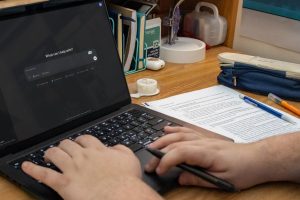 A student navigates OpenAI’s ChatGPT platform, where the homepage reads “What can I help with?” Feb. 23. Northeastern acknowledged faculty concerns around AI and issued a curriculum guide to help address its academic application and potential misuse.