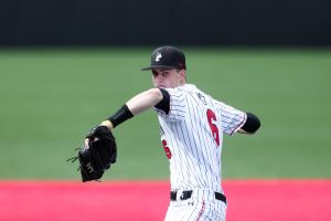Cam Schlitter pitches the ball April 30, 2021. Schlitter made his MLB Debut with the Yankees July 9. Photo courtesy Northeastern Athletes/Jim Pierce.