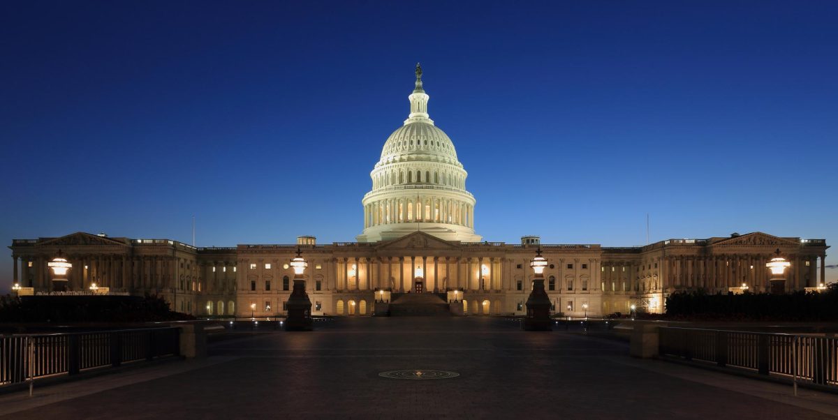 The U.S. Capitol lights up at dusk Nov. 8, 2016. The recent U.S. government shutdown lasted 43 days, making it the longest in American history. Photo courtesy Martin Falbisoner, Wikimedia Commons.