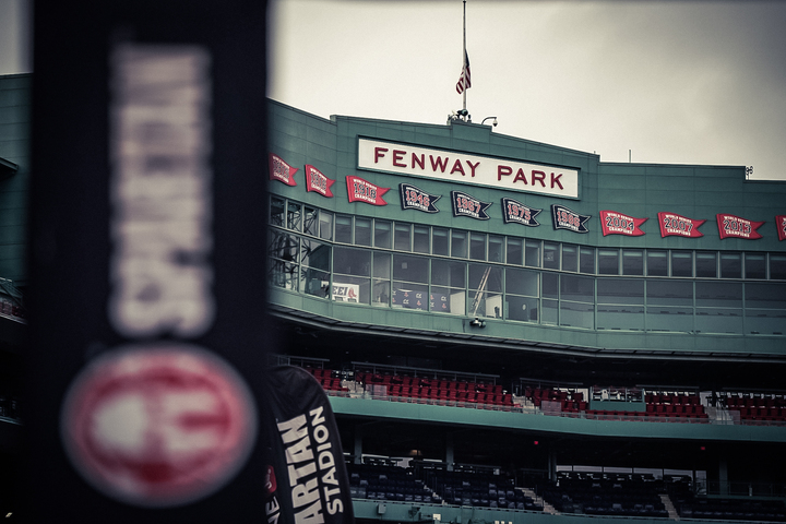Spartan flags line Fenway Park. Fenway hosted its 14th annual Spartan Stadion, a 5K race with 20 obstacles Nov. 8 and 9. Photo courtesy Sportograf.