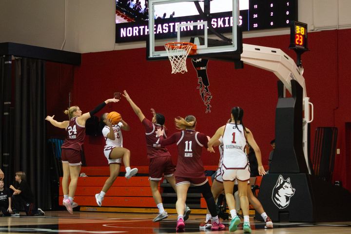 Graduate student guard Nariyah Simmons jumps for the layup Nov. 3. Simmons led the scoring with 16 points against Boston College Dec. 19.