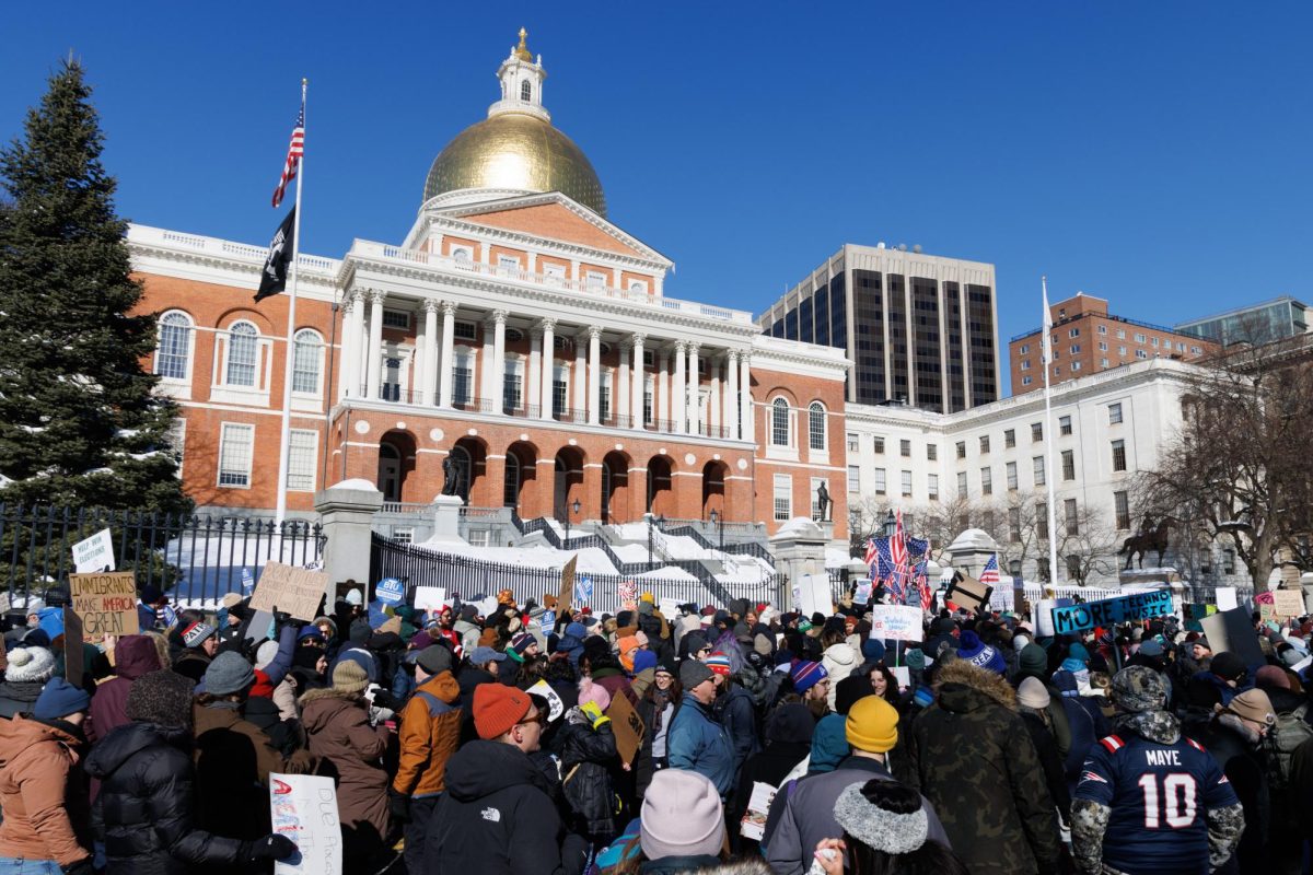 Protesters gather outside the Massachusetts State House Jan. 31. Hundreds demonstrated at Beacon Hill over immigration policy and civil rights concerns. 