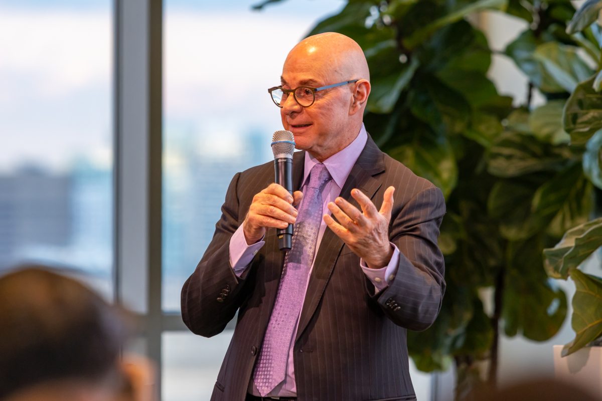 Joseph E. Aoun answers and asks questions during a “A Tribute to the Dream: Voices of Past, Present, and Future” Martin Luther King Jr. event Jan. 15. Aoun encouraged other universities to embrace AI in a Boston Globe article Feb. 10.