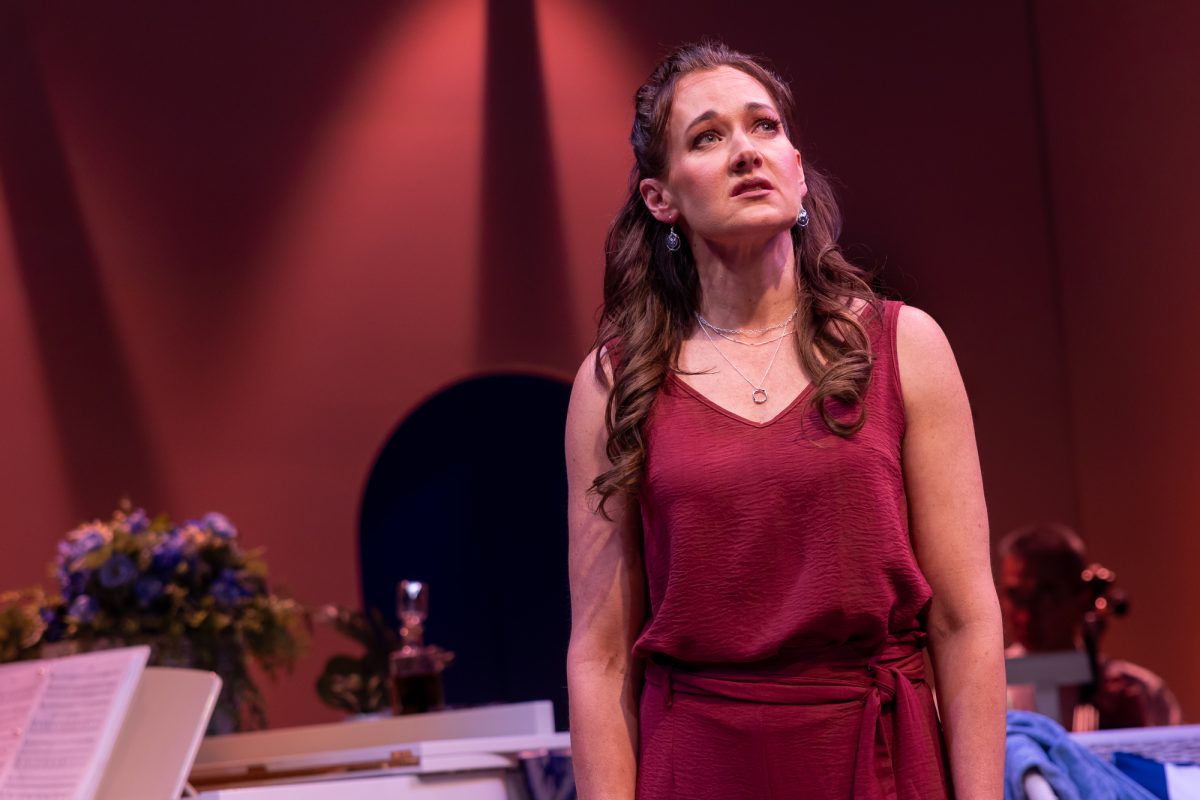 Penelope (Aimee Doherty) performs an emotional scene. The musical offered Penelope's perspective while Odysseus is lost at sea in "The Odyssey." Photo courtesy Nile Hawver/Nile Scott Studios.