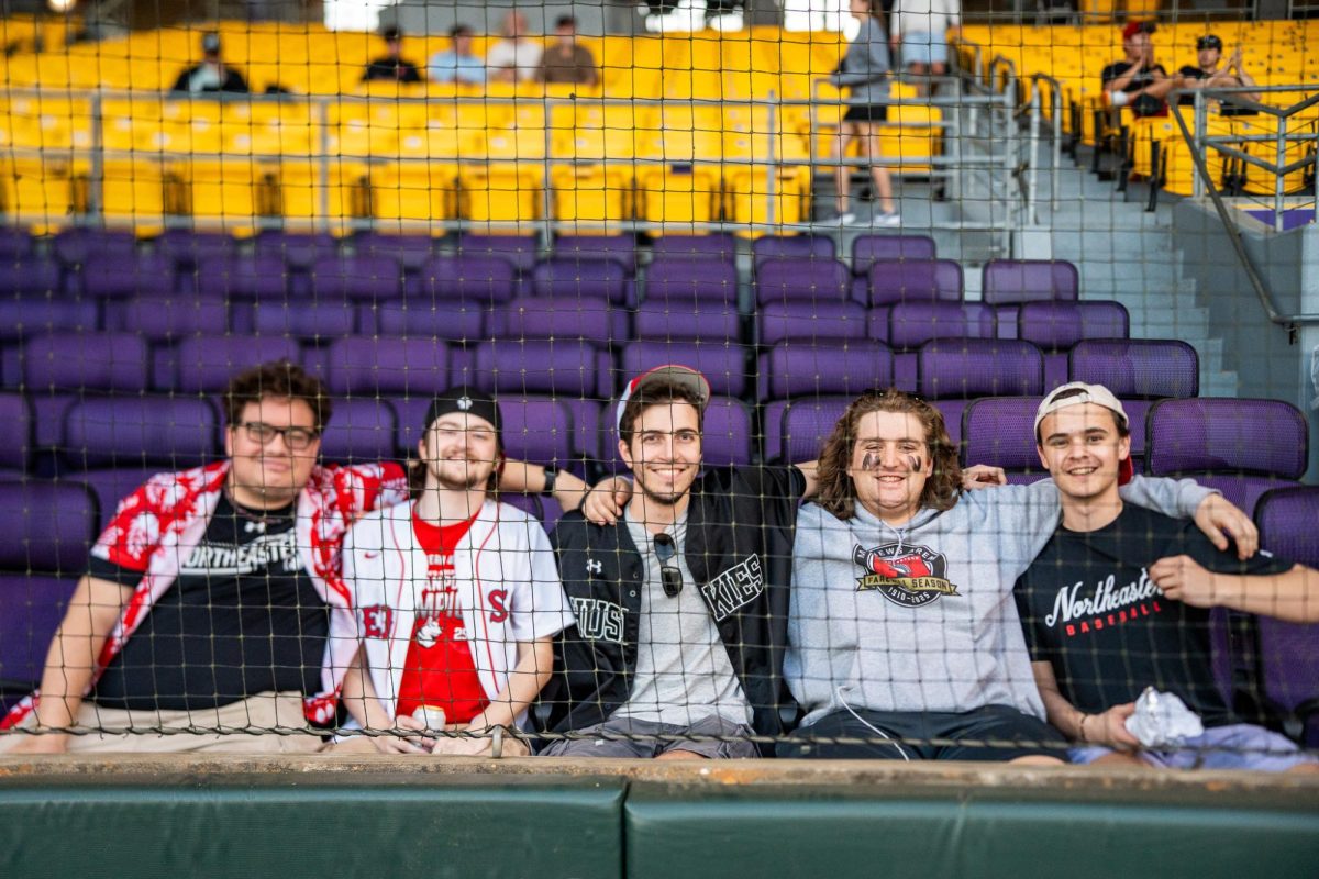 Northeastern DogOut poses for a photo. The fan base began in 2022. Photo courtesy Jackson Eli Goodman, WRBB Sports.