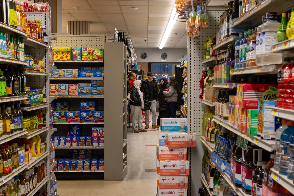Students chat in the aisles of the Wollaston’s Market in Marino Recreation Center Jan. 31. Protein maxxing started gaining popularity in the 2020s.