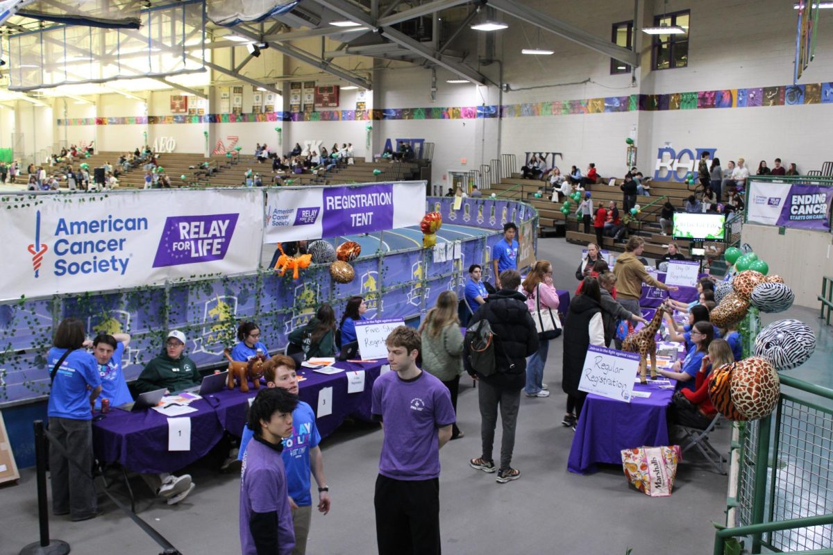 Students and volunteers navigate the Relay For Life entryway. The event raised over $250,000 for the American Cancer Society.