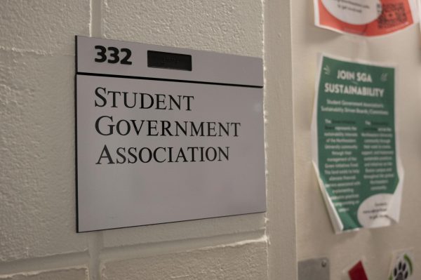 A plaque denotes the Student Government Association's office space Nov. 14, 2023. NATIVE submitted an appeal to SGA for club official club approval April 3. File photo by Jessica Xing.